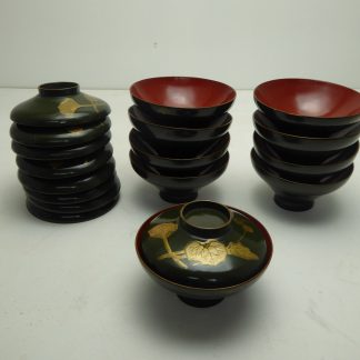 Japanese antique wooden lacquer ware bowls 2