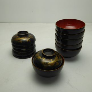 Japanese antique wooden lacquer ware bowls 1